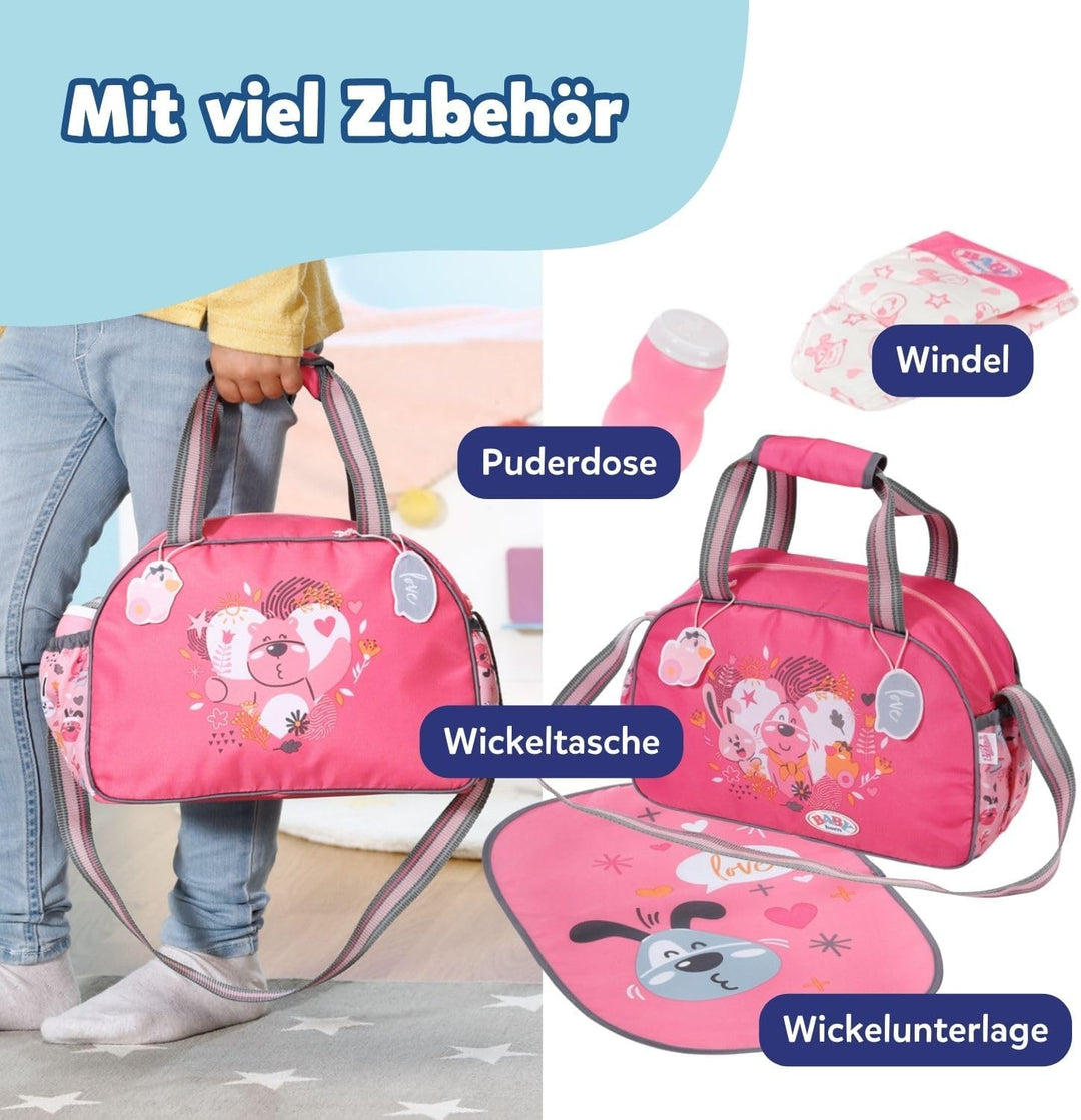 BABY Born Wickeltasche - Puppenwickeltasche in Rosa/Grau - Hochwertiges Puppenzubehör inkl. Wickelun
