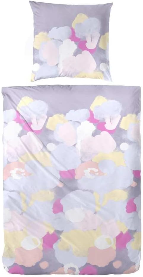 Hahn Baumwoll Satin Bettwäsche Farbtupfer Hellblau Weiss Lila Rosa, 135 x 200 cm + 80 x 80 cm Lila 1