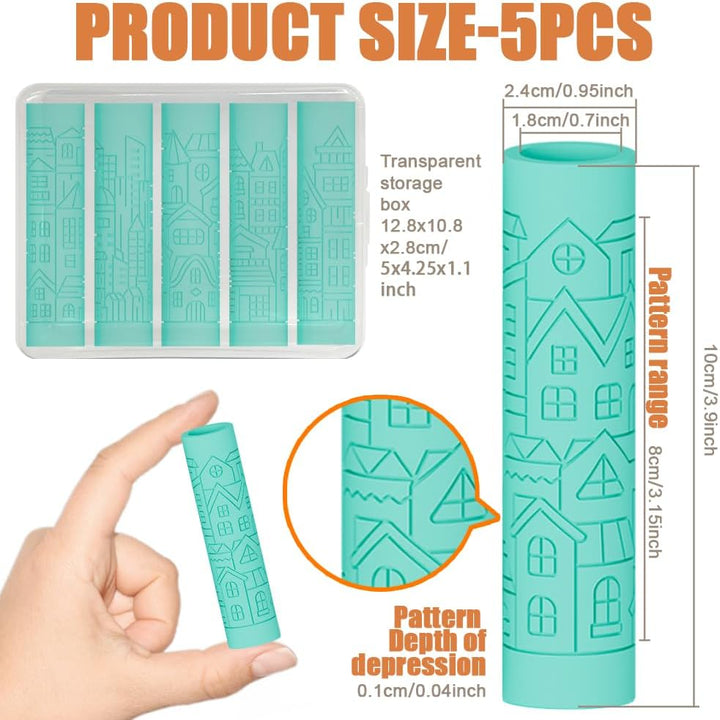 ORIGACH 5 Stück Polymer Ton-Texturroller, Architekturmuster Prägung Texturen Roller Zur Herstellung