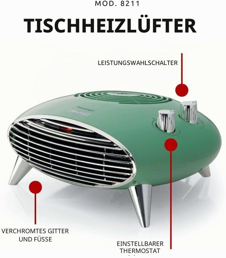Ariete 8211 Tischheizlüfter, Elektroheizung, 2000 W, Thermostat, leise, verchromter Grill und Füsse,