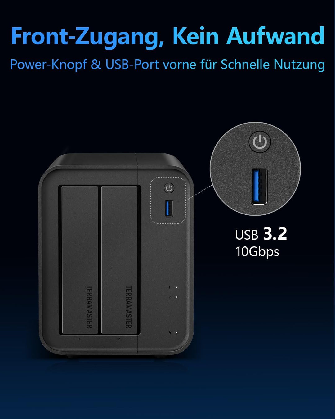 TERRAMASTER F2-425 2-Bay NAS-Speicher – Intel x86 Quad-Core-CPU, 4 GB RAM, 2,5 GbE LAN, Netzwerkgebu