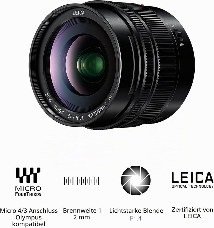 Panasonic H-X012E LEICA DG SUMMILUX Weitwinkel 12 mm F1.4 ASPH. Objektiv (Festbrennweite 24mm KB, St