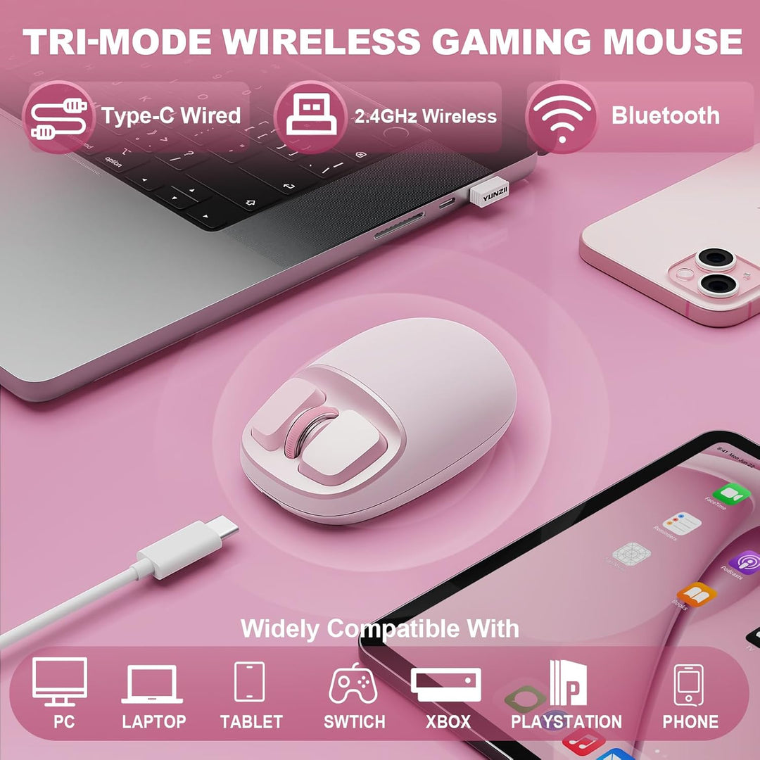 YUNZII C1 Silikon-Funkmaus,Tri-Mode 2,4 GHz/USB-C/Bluetooth Maus, 4800 DPI Optisches Abtastung, 6 Ve