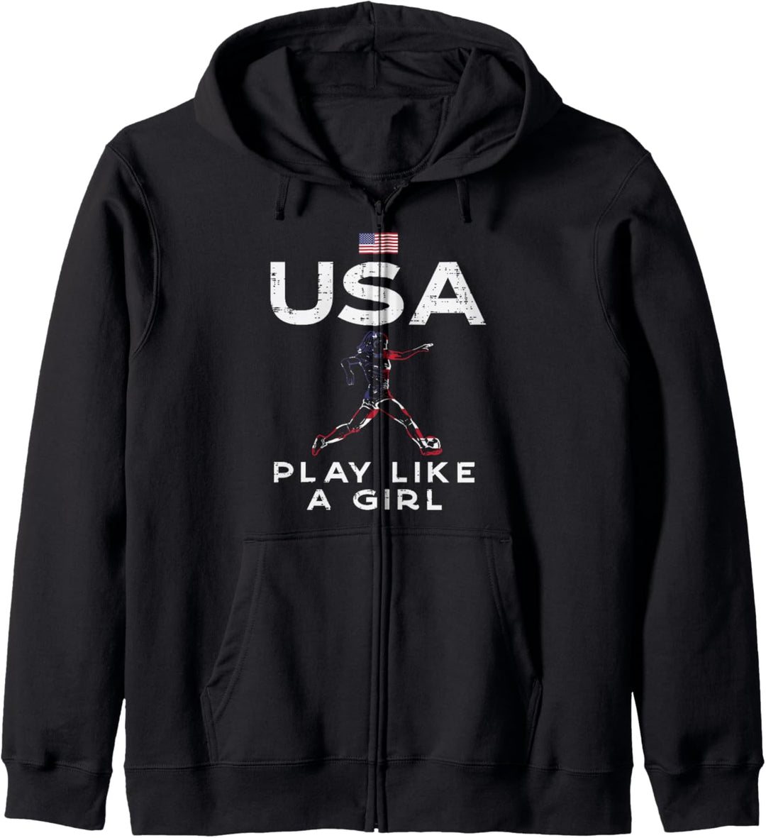 USA-Flagge Play Like Girl Fussballspieler Mädchen Frauen Kapuzenjacke