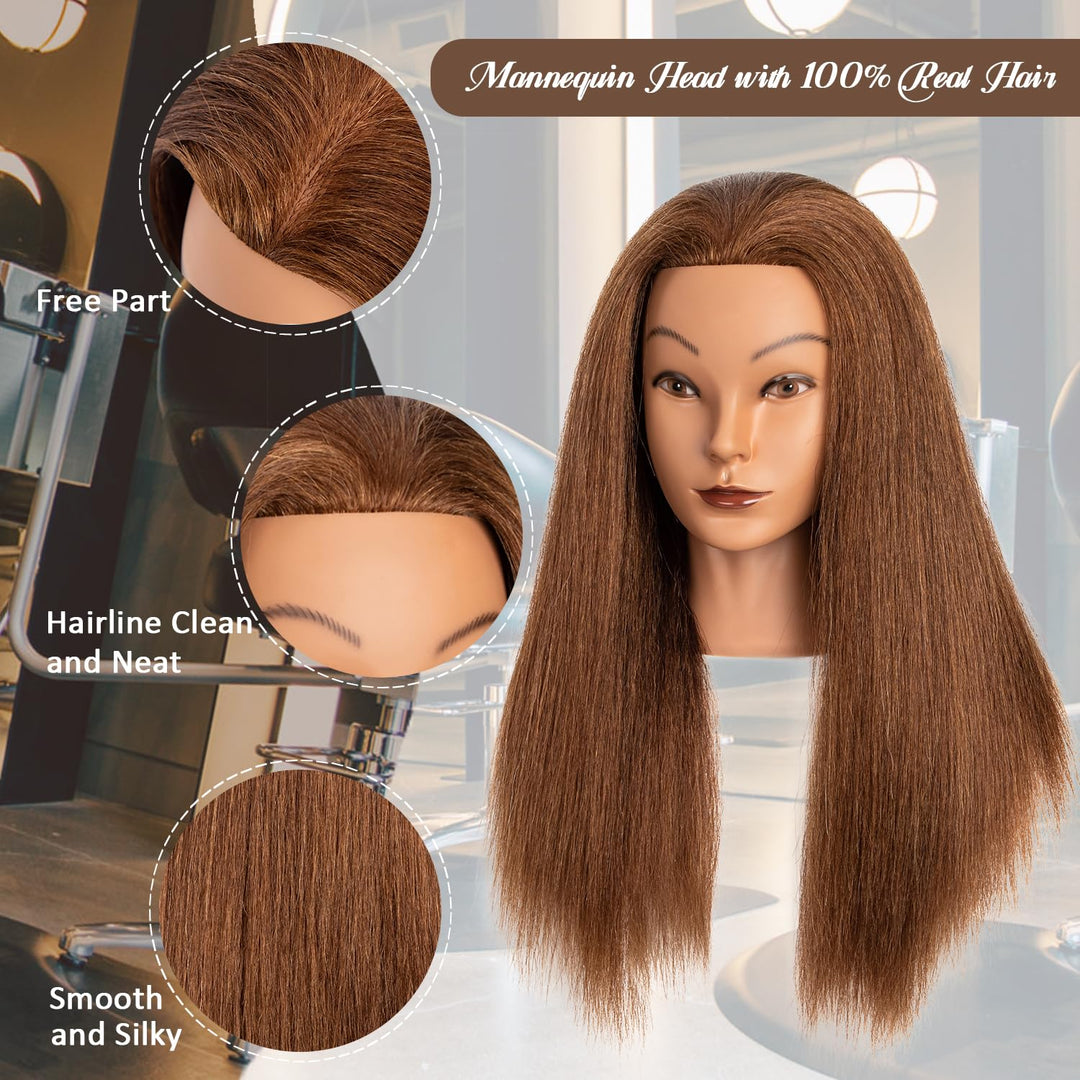 Mannequinkopf mit 100% menschlichem Haar,16" Dunkelbraun Echthaar Kosmetologie Mannequinkopf Haar St