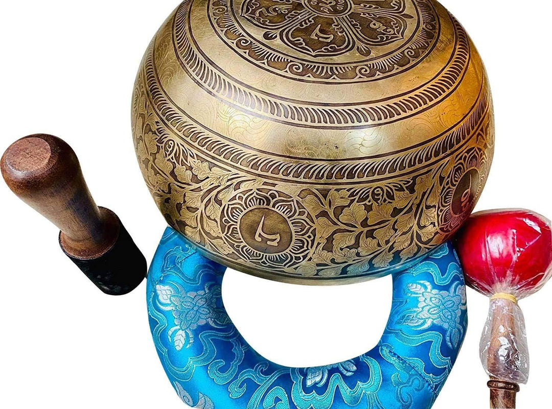 Singing Bowl Nepal 30,5 cm D Note Master Healing Mantra geschnitzte Klangschale, Meditationsschale,