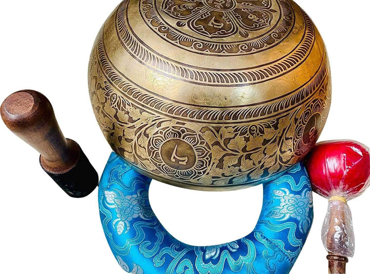 Singing Bowl Nepal 30,5 cm D Note Master Healing Mantra geschnitzte Klangschale, Meditationsschale,
