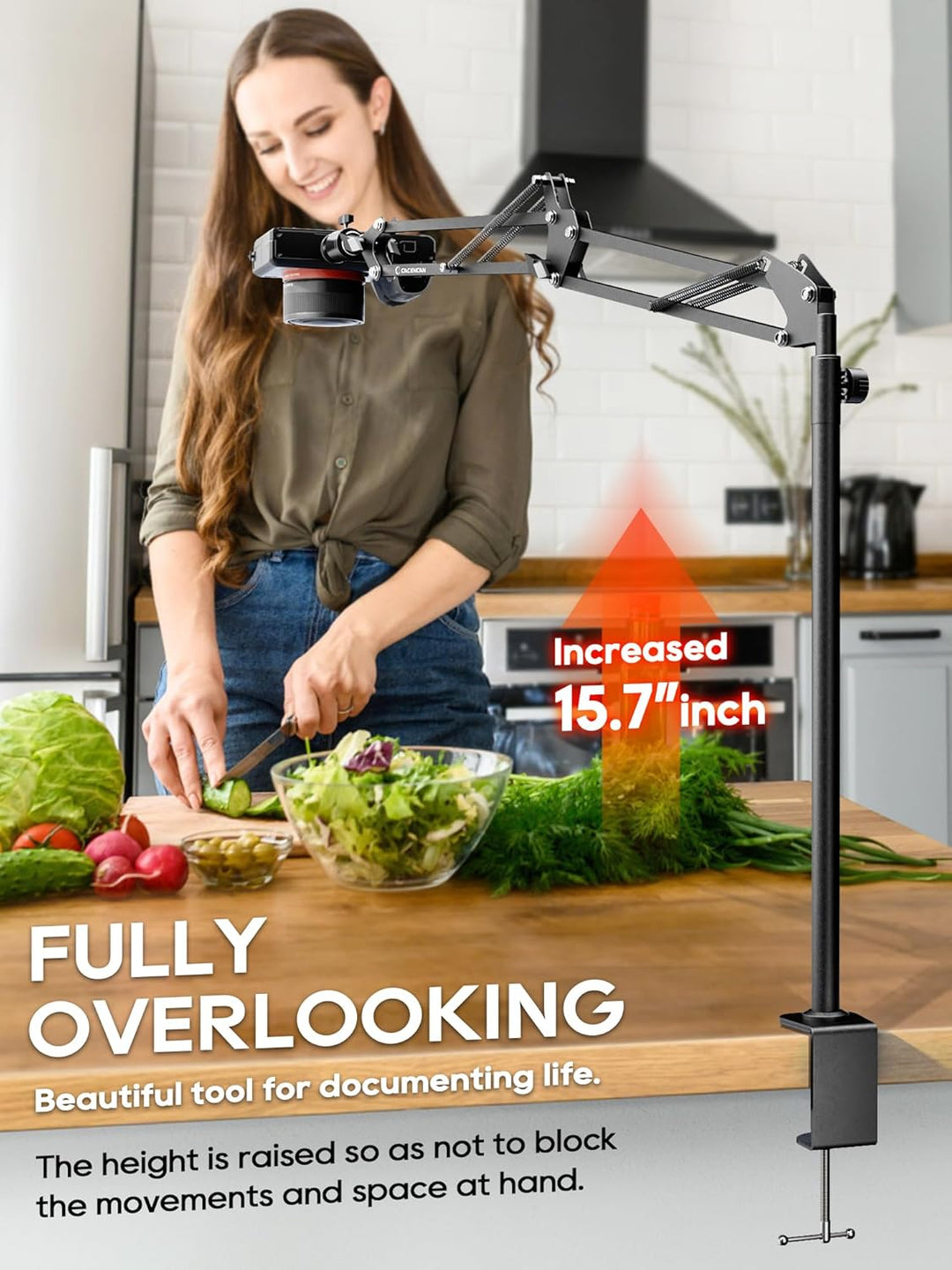 Overhead Kamera Stativ [40 cm erhöhen]-Professioneller Kamera Ständer Flexibel Gelenkarm Tisch Halte
