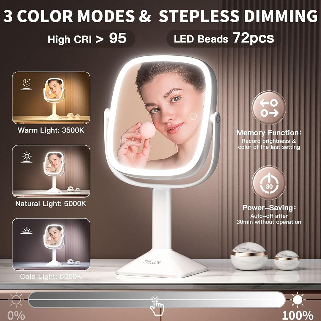CHICLEW 9.5'' Grosse Schminkspiegel mit Beleuchtung, 1X/12X Wiederaufladbarer Kosmetikspiegel mit Be