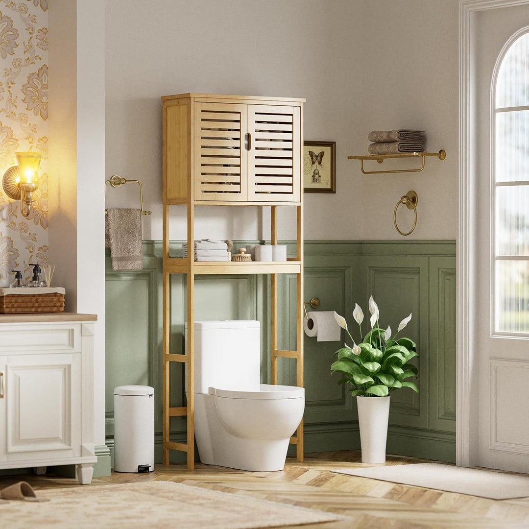 SMIBUY Bad Lagerung Regal mit Schrank, Bambus über die Toilette Veranstalter Rack, freistehende Toil