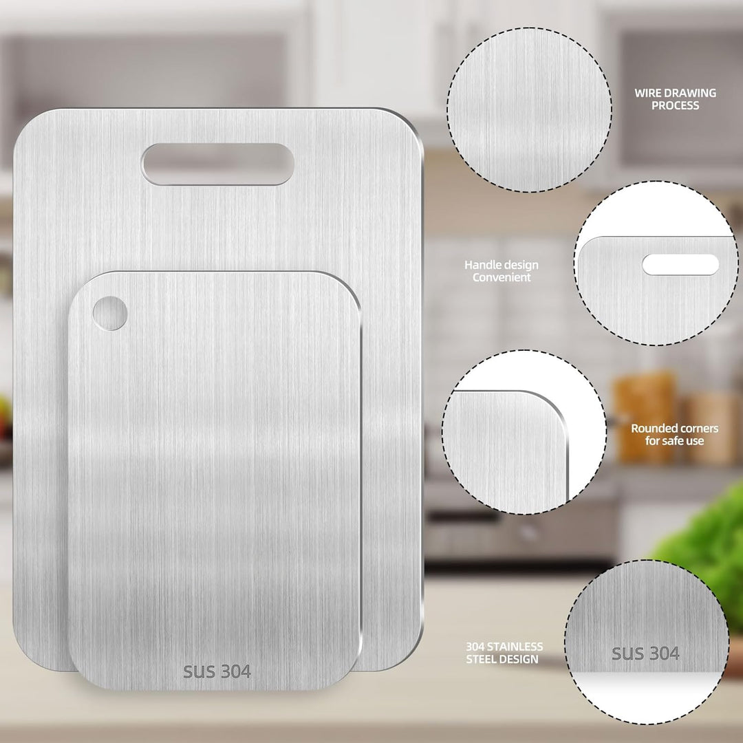 2 Stück Titan Schneidebrett, 304 Schneidebrett Edelstahl Titanium Cutting Board Doppelseitiges Leben