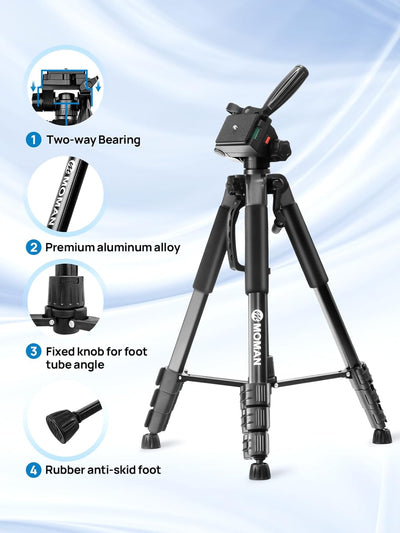 Moman Kamera Stativ, TP59F Aluminium Leichte Camera Dreibeinstative mit Kopf 150cm Höhe DSLR Fotosta