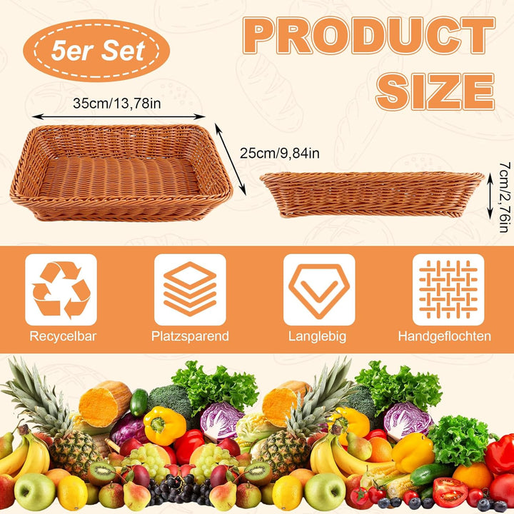 5er Set Brötchenkorb Geflochten Brotkorb Stapelbarer Brotkörbchen Modern Brotkörbe Hochwertiger Obst