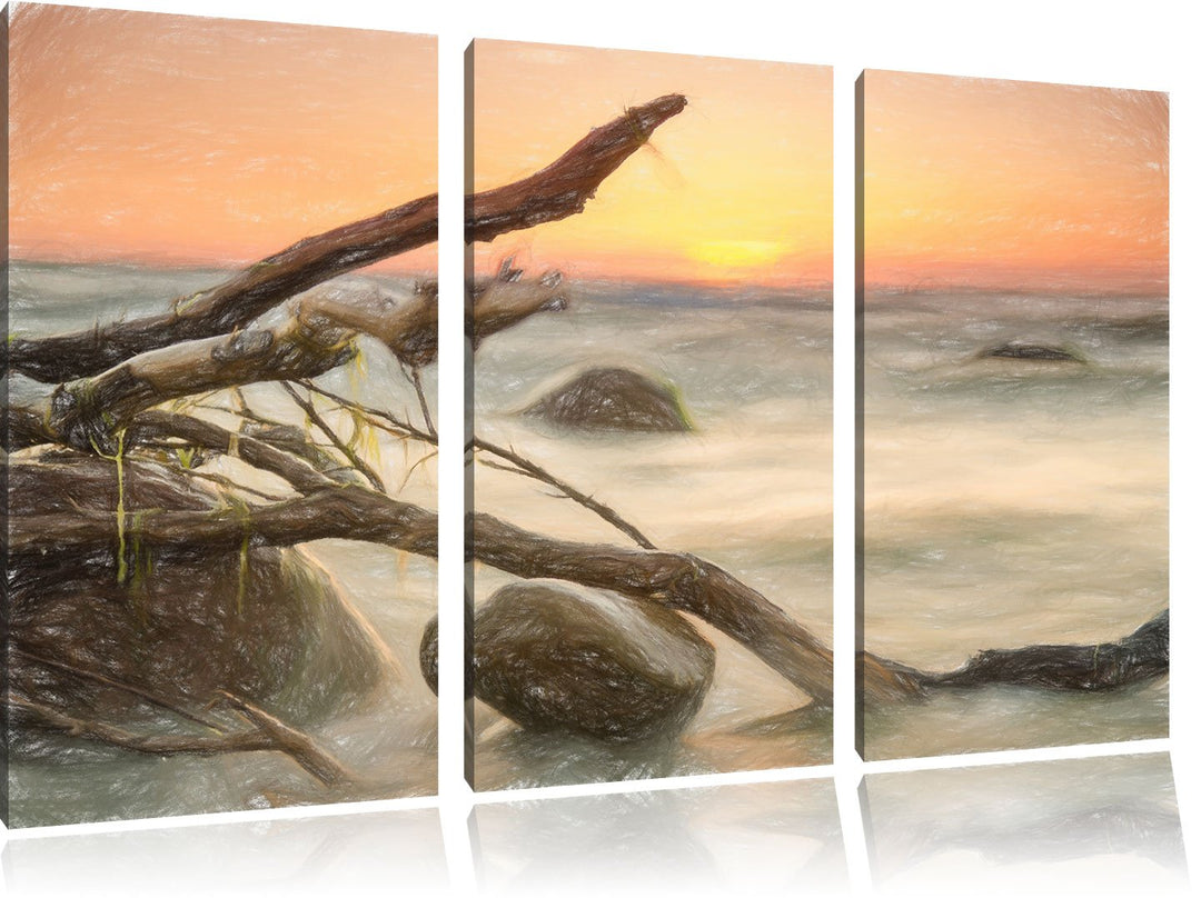 Pixxprint Ruhige See im Nebel als Leinwandbild/Grösse: 3 Teilig (120x80) cm/Wandbild/Kunstdruck/fert