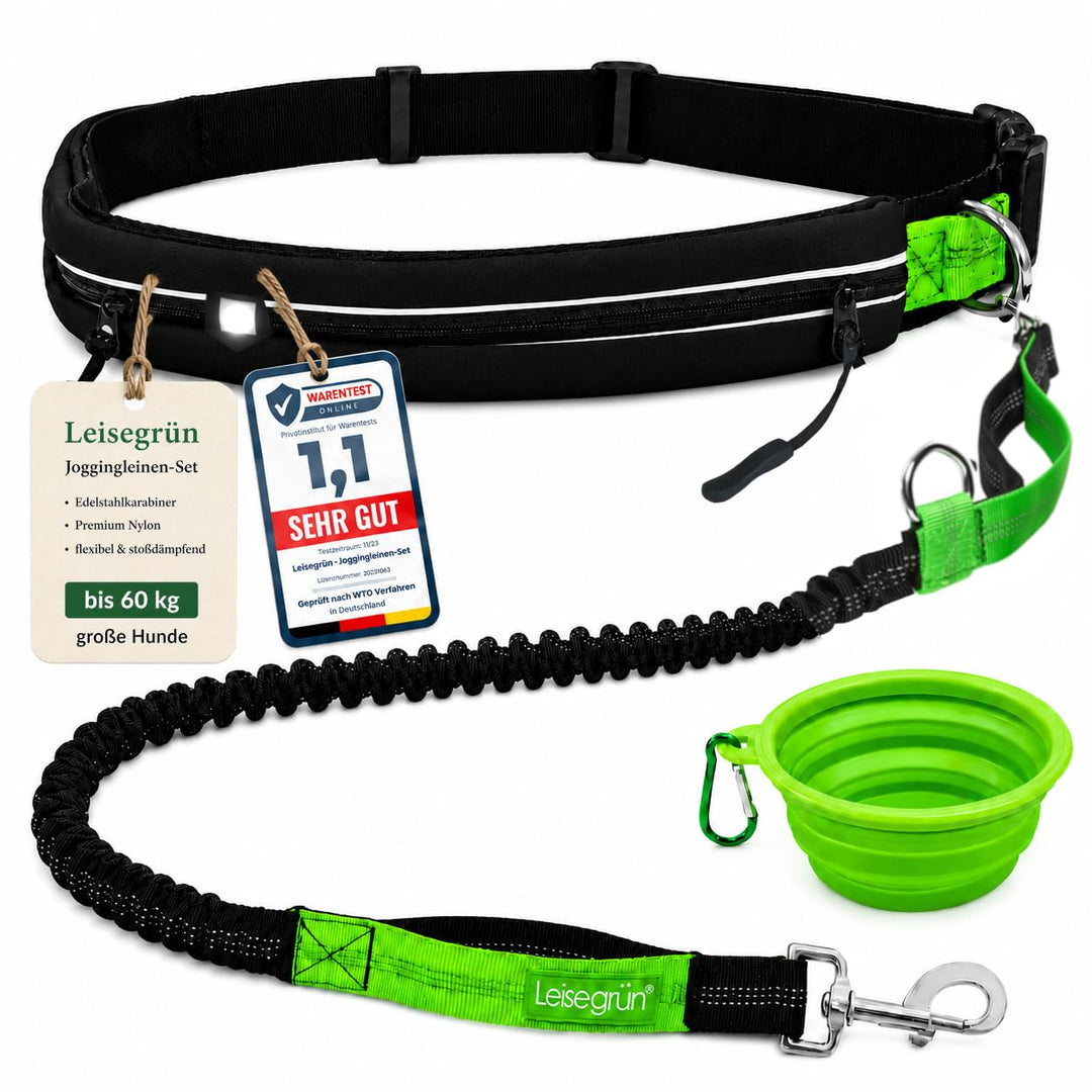 Leisegrün Joggingleine für grosse Hunde | Freihandleine zum Joggen mit Bauchgurt und Ruckdämpfer | L