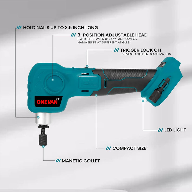 ONEVAN Akku Nagelhammer mit 2000mAh Akku und Ladegerät, 20V Bürstenloses Elektrisch Automatik Hammer