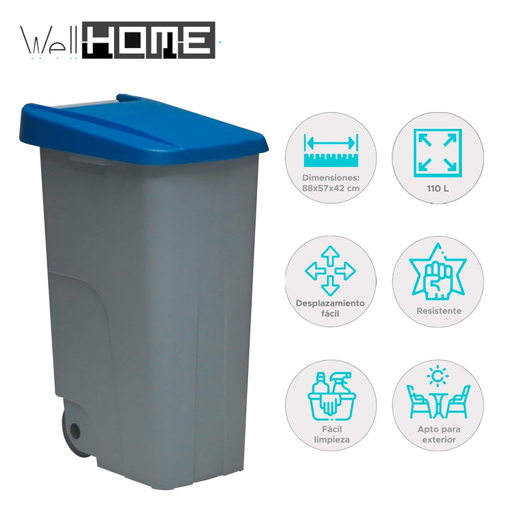 Well Home Recyclingbehälter, 110 Liter, geschlossen, Blau, 88 x 57 x 42 cm