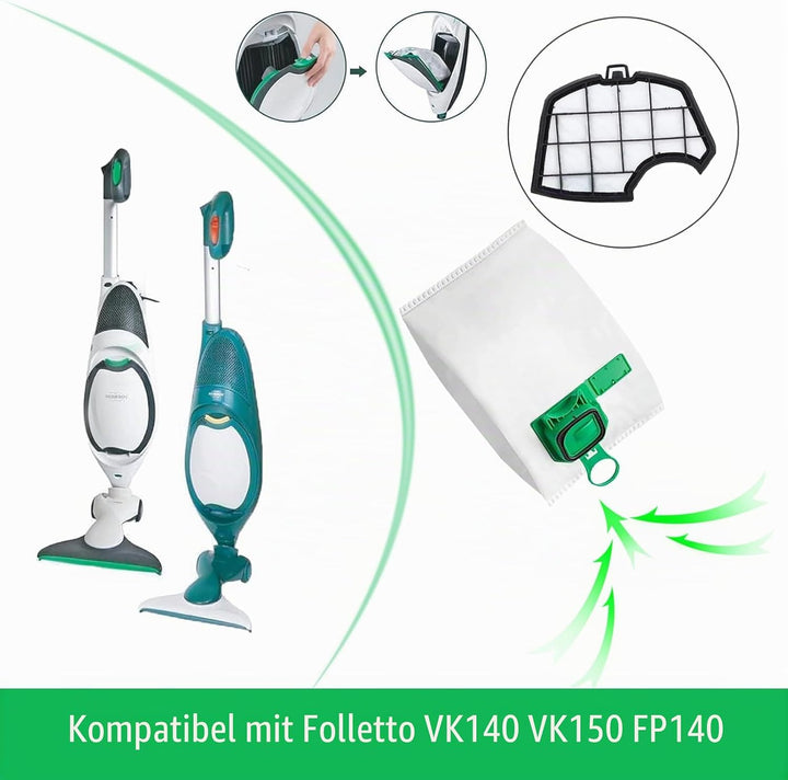 13 Staubsaugerbeutel für Vorwerk Kobold VK140 VK150 mit 2 Filter, 2 sauberen Bürsten, Zubehör-Set fü
