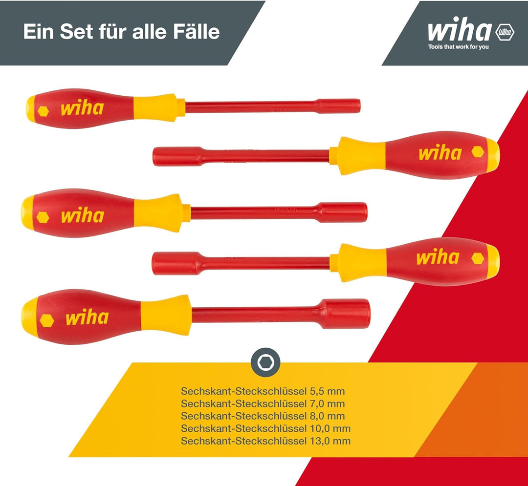 Wiha Steckschlüssel Schraubendreher Set SoftFinish® electric (29466) 5 tlg. I für Aussensechskantsch