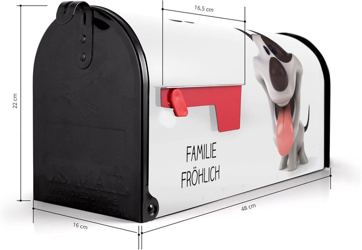 banjado® Amerikanischer Briefkasten individualisiert - US Mailbox/Letterbox mit Motiv Comic-Hund 51x
