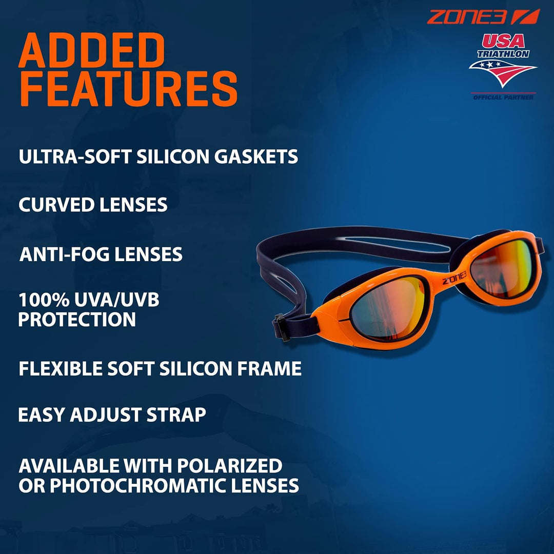 ZONE3 Attack Schwimmbrille, polarisiert, Marineblau/Neon-Orange, Einheitsgrösse