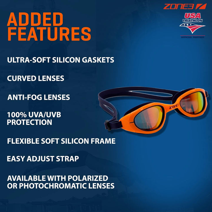 ZONE3 Attack Schwimmbrille, polarisiert, Marineblau/Neon-Orange, Einheitsgrösse