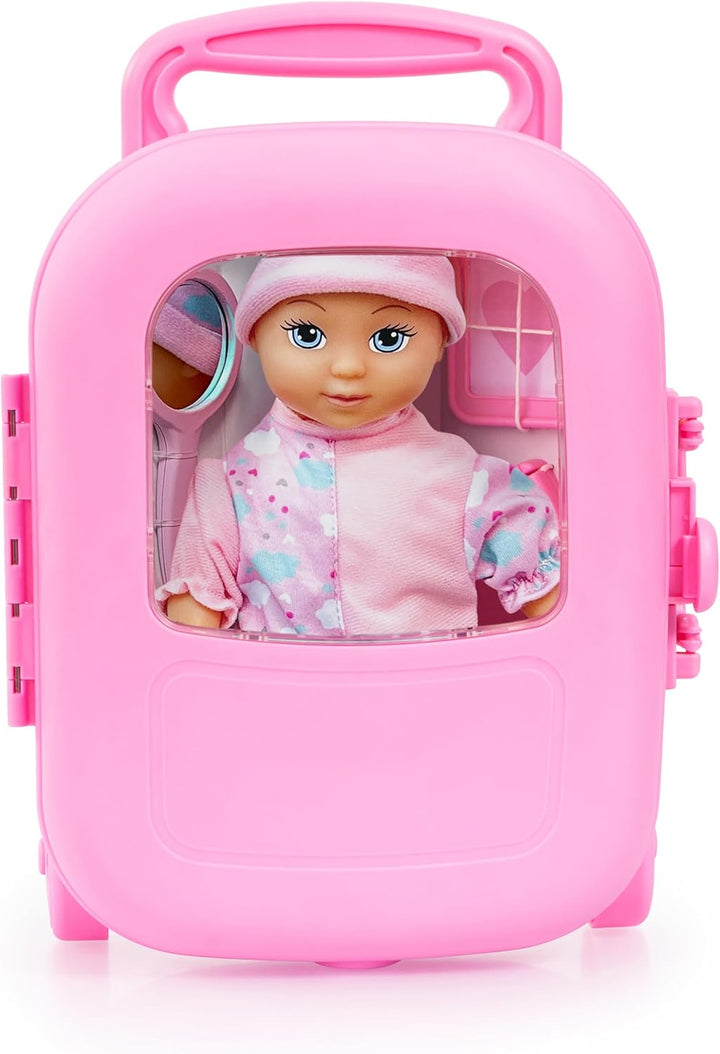 Bayer Design 92805AC Puppe mit Trolley und Zubehör, Spielset, Puppenzubehör, Koffer zum Schliessen u