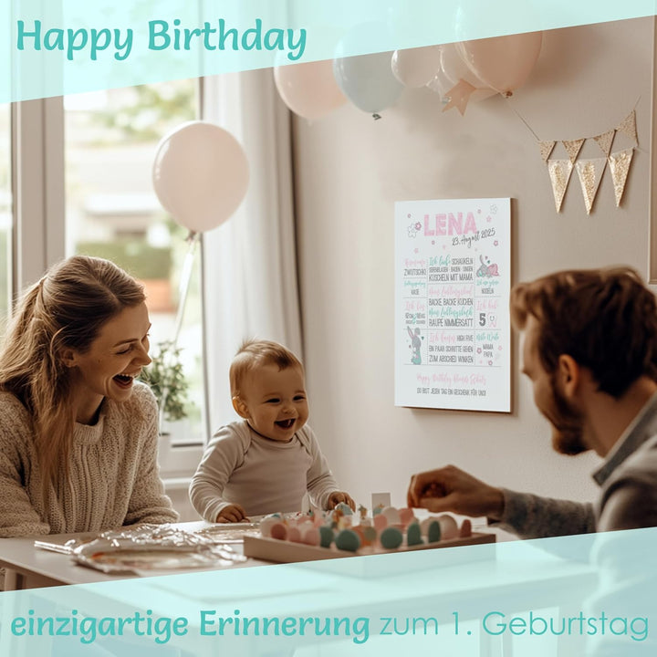 Meilensteintafel als Geschenk zu Babys 1. Geburtstag, individuell zum ersten Geb. Papier & Leinwand