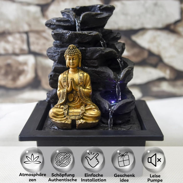 Zen Light Shira Zimmerbrunnen mit Pumpe und LED-Beleuchtung, Kunstharz, Schwarz, Einheitsgrösse Sing
