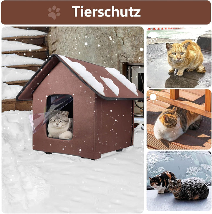 Katzenhaus für draussen, wasserdicht, mit erhöhtem Boden und abnehmbarem Kissen, Faltbarer Katzenunt