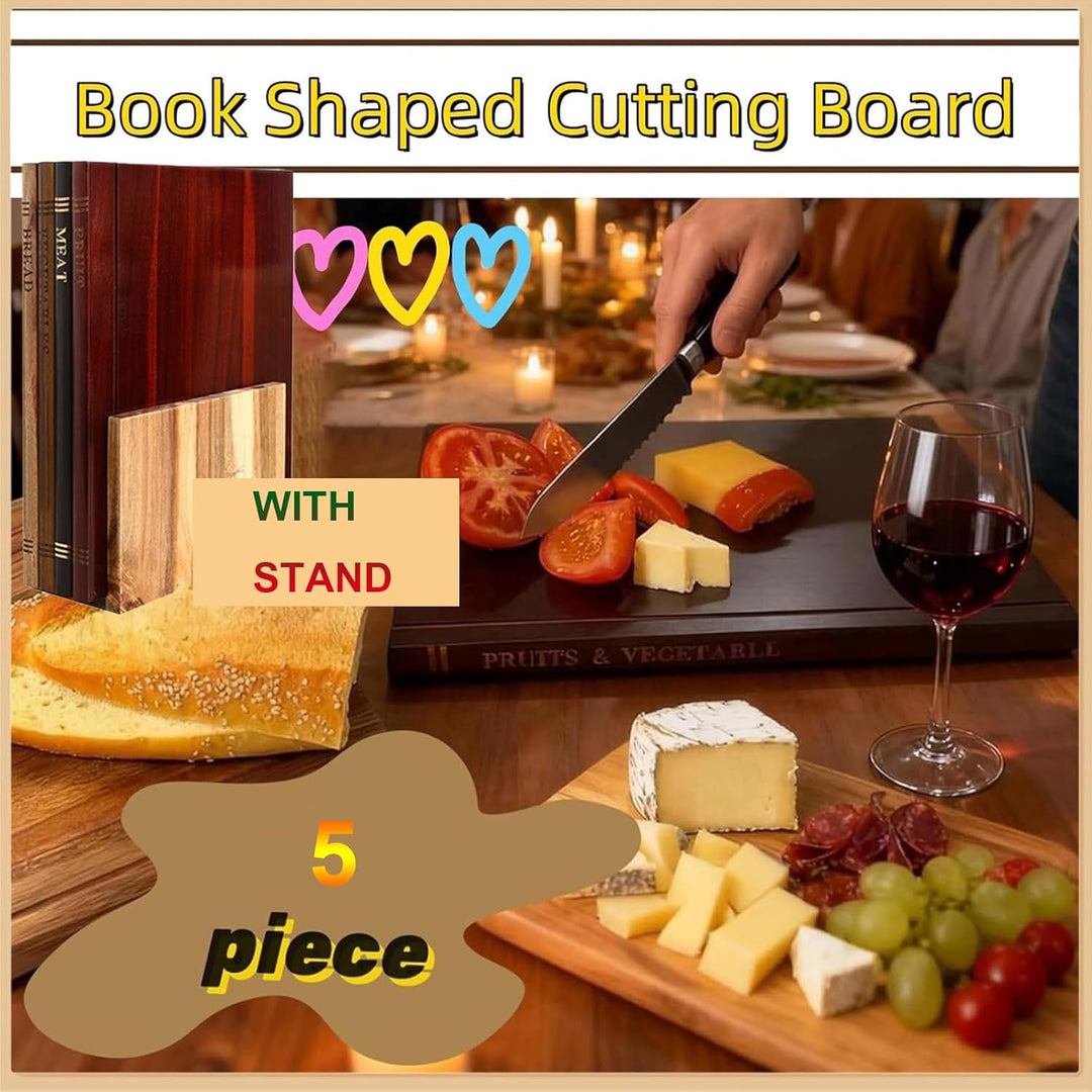 Schneidebrett Bibliothek Buchschneidebrett 4 Stück Schneidebrett Holz Set Mit Ständer, Book Shaped C