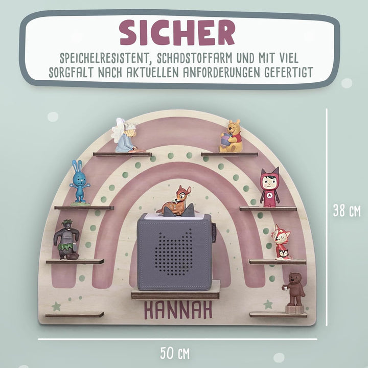 hellomini Personalisiertes Tonie Regal Mädchen - Toniebox 1 & Toniebox 2 Regal mit Wunschnamen fürs