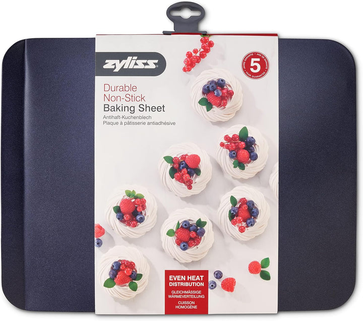 Zyliss E980192 Back- und Plätzchenblech, Antihaftbeschichtung, Carbonstahl, Dunkelblau, Kuchenblech/