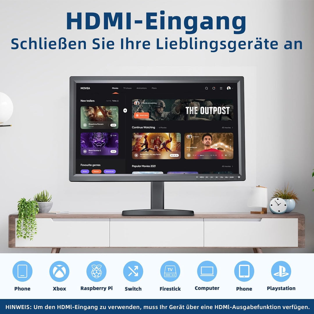 DESOBRY 1080P 22 Zoll Mini Fernseher, HDMI USB AV-Eingang, Kleiner Fernseher mit Antenne und DVB-T2-