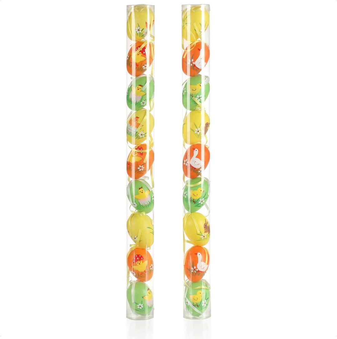 com-four® 36x Ostereier zum Aufhängen 6 cm - Bunte Ostereier mit Blumen und Tieren - Hängedeko für d