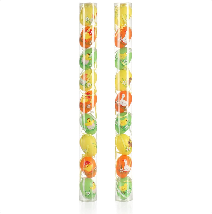 com-four® 36x Ostereier zum Aufhängen 6 cm - Bunte Ostereier mit Blumen und Tieren - Hängedeko für d