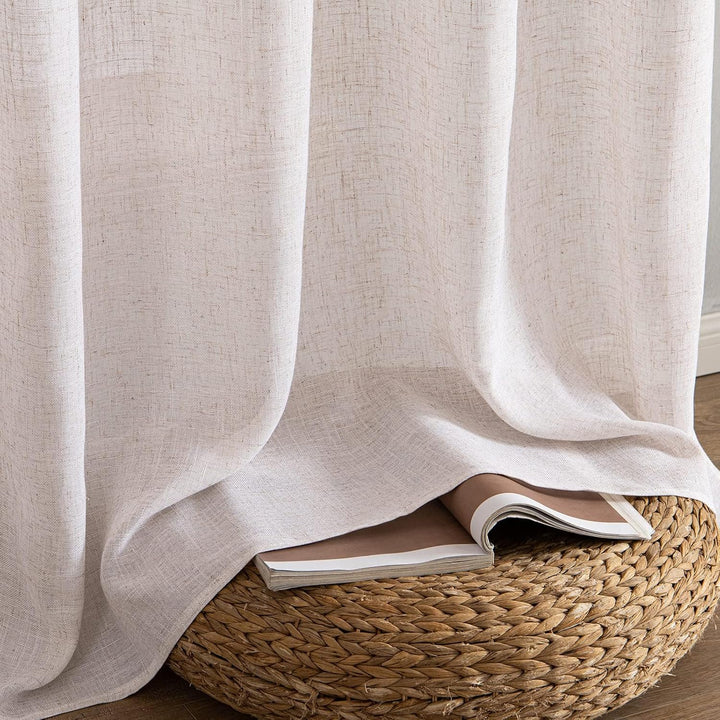 MIULEE Gardinen Vorhänge mit ösen Voile Vorhang Modern Leinenoptik Halbtransparent für Wohnzimmer Kü