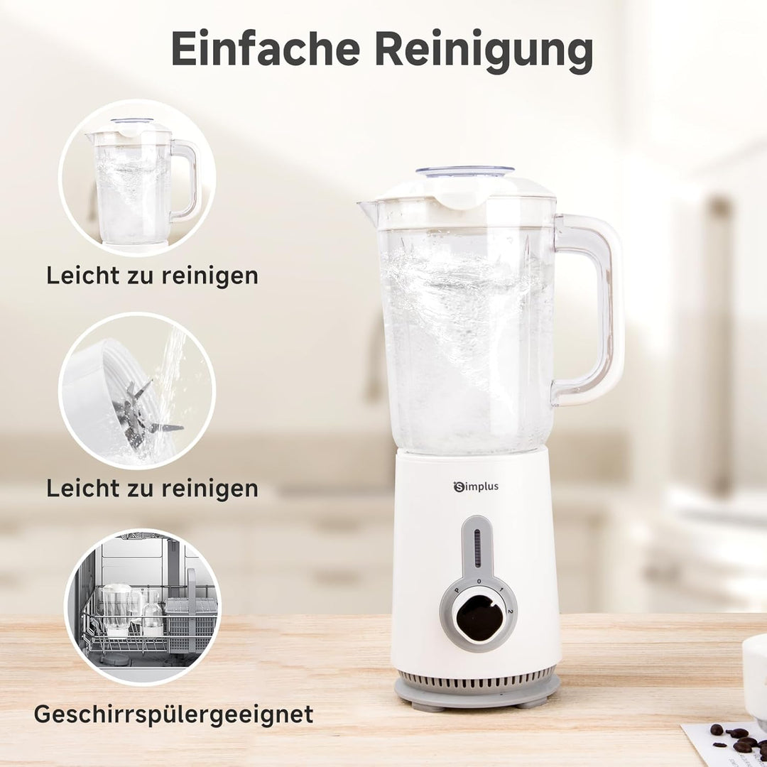 SIMPLUS 3-in-1 Standmixer & Smoothie Maker mit 1,25L Mixbecher, 500ml Fleischwolf & 300ml Mahlbecher