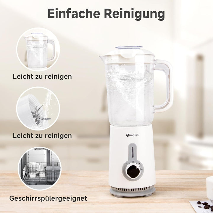 SIMPLUS 3-in-1 Standmixer & Smoothie Maker mit 1,25L Mixbecher, 500ml Fleischwolf & 300ml Mahlbecher