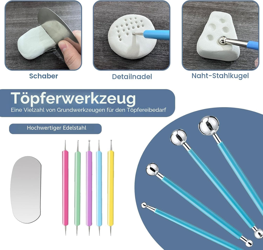 29Pcs Tonglasur mit lufttrocknendem Ton Werkzeug Set, Clay Varnish für Hoher Glanz, Kratzfest, Wasse