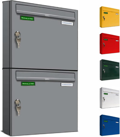 AL Briefkastensysteme Basic 2er Briefkasten RAL 9006 Weiss Aluminium Silber Edelstahl-farbig 2 Fach