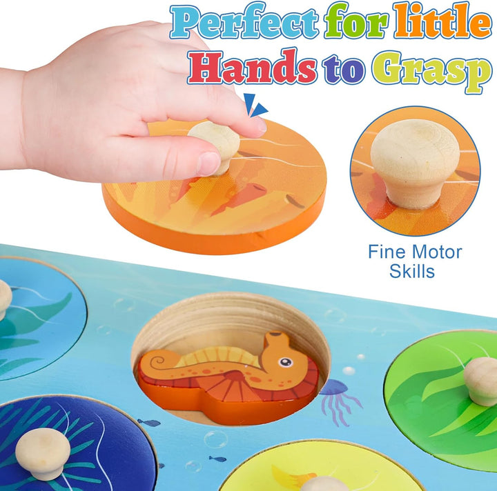 Montessori Spielzeug ab 1 Jahr Baby Holzpuzzle, Meer Motorikspielzeug für 10-36 Monate Mädchen Junge