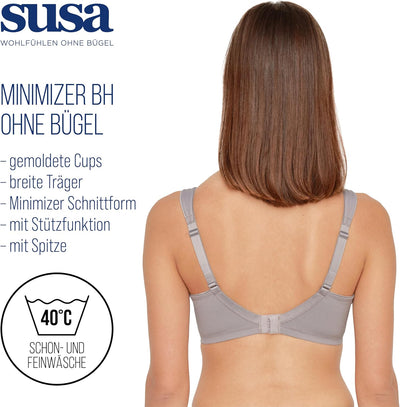 SUSA BH ohne Bügel I Minimizer BH mit seitlich am Cup angebrachter Spitze I Bügelloser BH mit breite