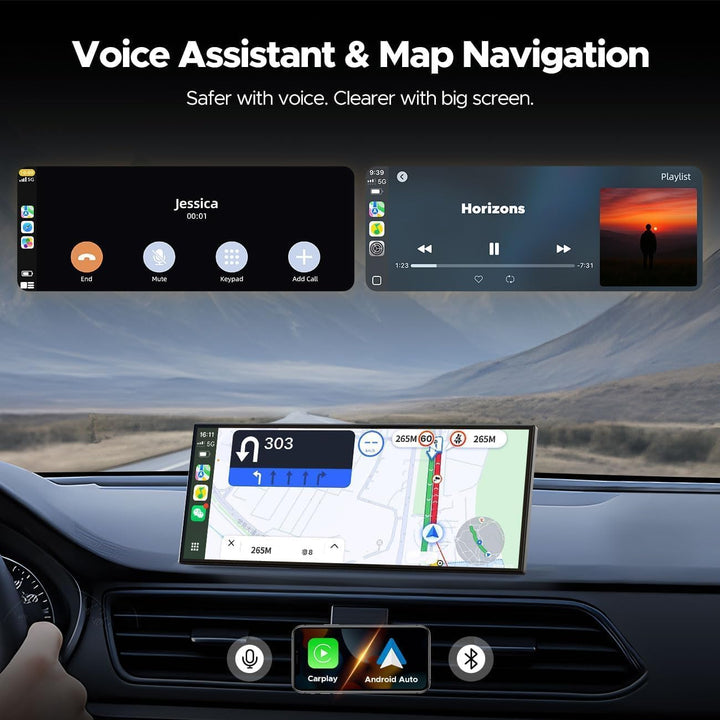 Volam 10.25 Zoll Carplay Display kompatibel mit Netflix/YouTube/Tik Tok,Carplay Android Auto,Video D