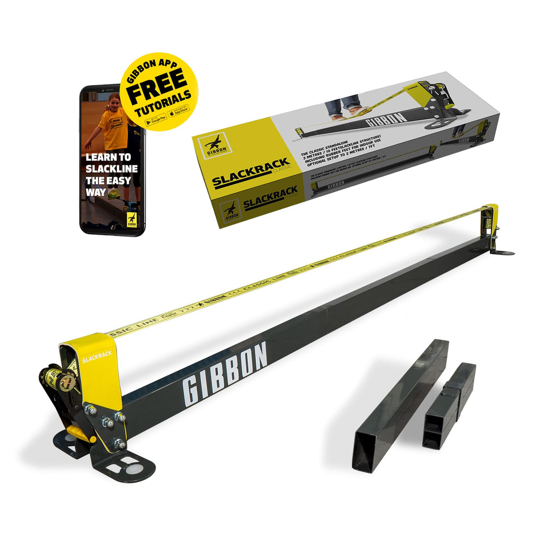 Gibbon SlackRack Classic | Indoor Slackline-System | 2m oder 3m Aufbaulänge | 5cm Breit | Höhe 30cm
