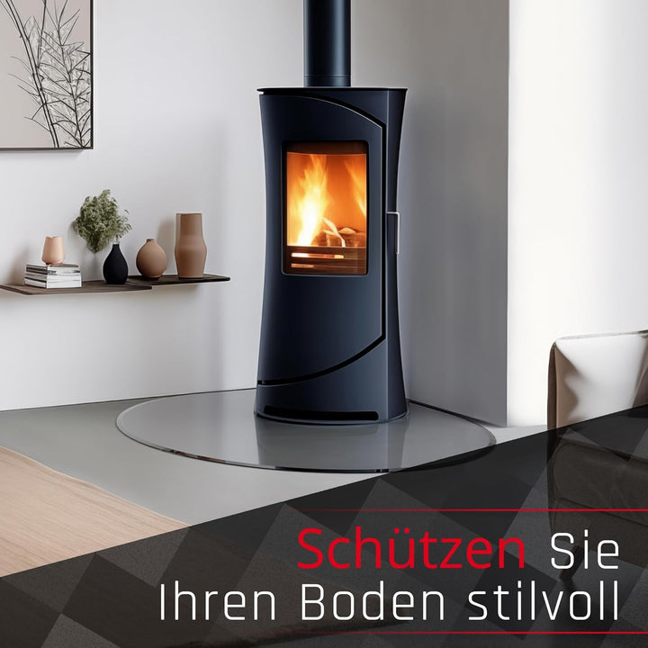 BIJON Funkenschutz-Platte mit Facettenschliff, Glasplatte Kaminofen, Kaminschutz mit ESG Sicherheits