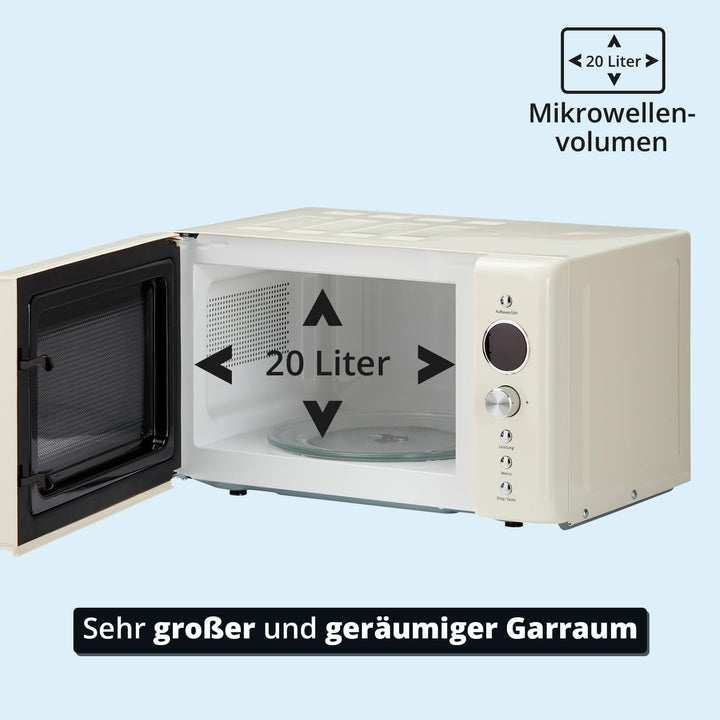 KHG Mikrowelle MW-20R2(C) 20L aus Metall in creme, 8 Automatikprogramme, 6 Mikrowellenleistungen, bi