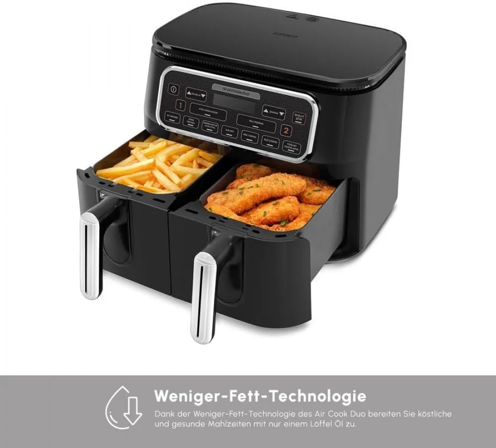 Karaca Air Pro Cook Duo Home Dinner XXXL 8 Liter Airfryer Black Chrome, Black Chrome