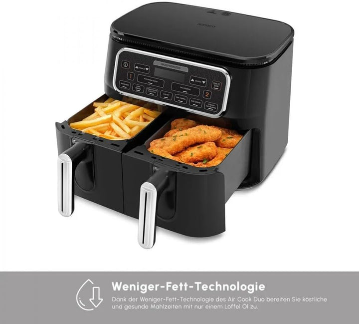 Karaca Air Pro Cook Duo Home Dinner XXXL 8 Liter Airfryer Black Chrome, Black Chrome