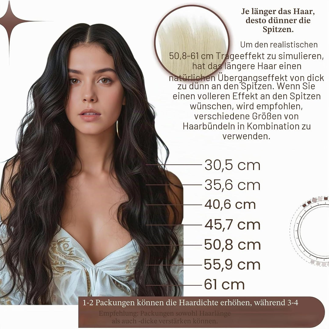 Hetto Clip in Extensions Echthaar Balayage Schwarz zu Hellbraun &amp; Goldblond - Invisible Haarverlänge